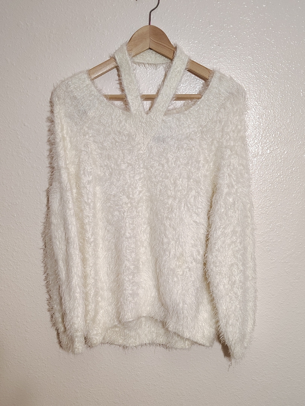 Express Soft White Fuzzy Long Sleeve Top